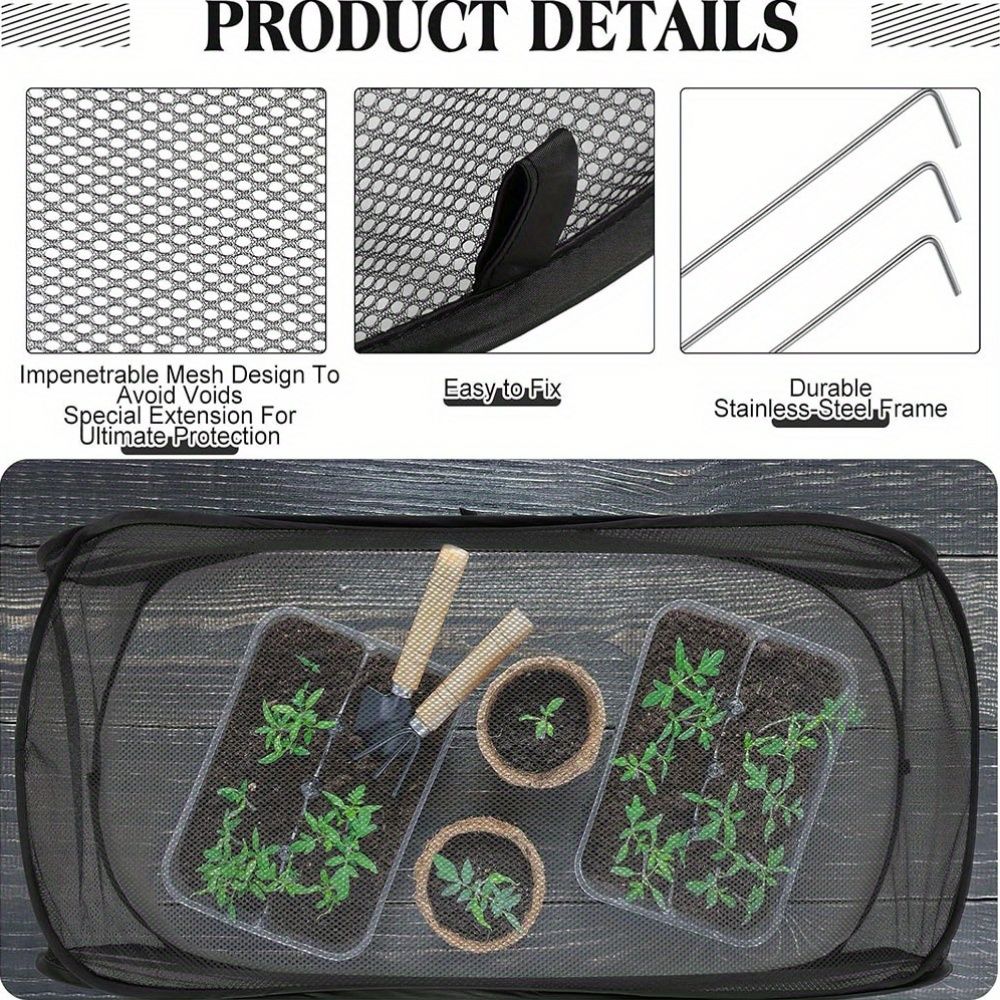 Foldable Pop-Up Mesh Plant Greenhouse Cover with 4 Ground Stakes, Durable Animal & Insect Barrier Netting for Fruits & Seedlings 904535cm 1pc — image 3