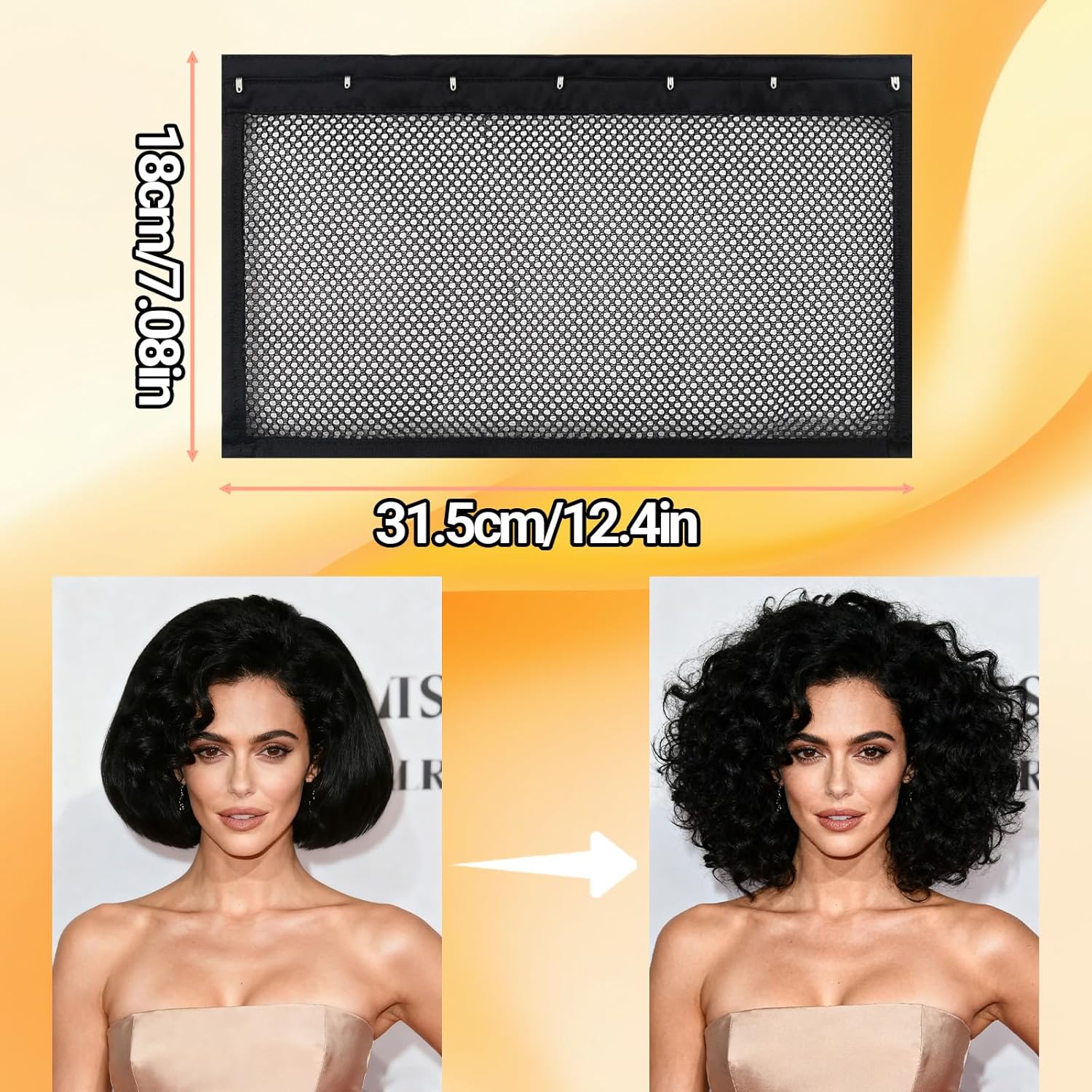 2-Pack Hair Stretcher Lengthening Net for Curly - Prevent Shrinkage Lock Hair Stretcher Looser - Wave Ringlets Hair Styling Tools Black 13in