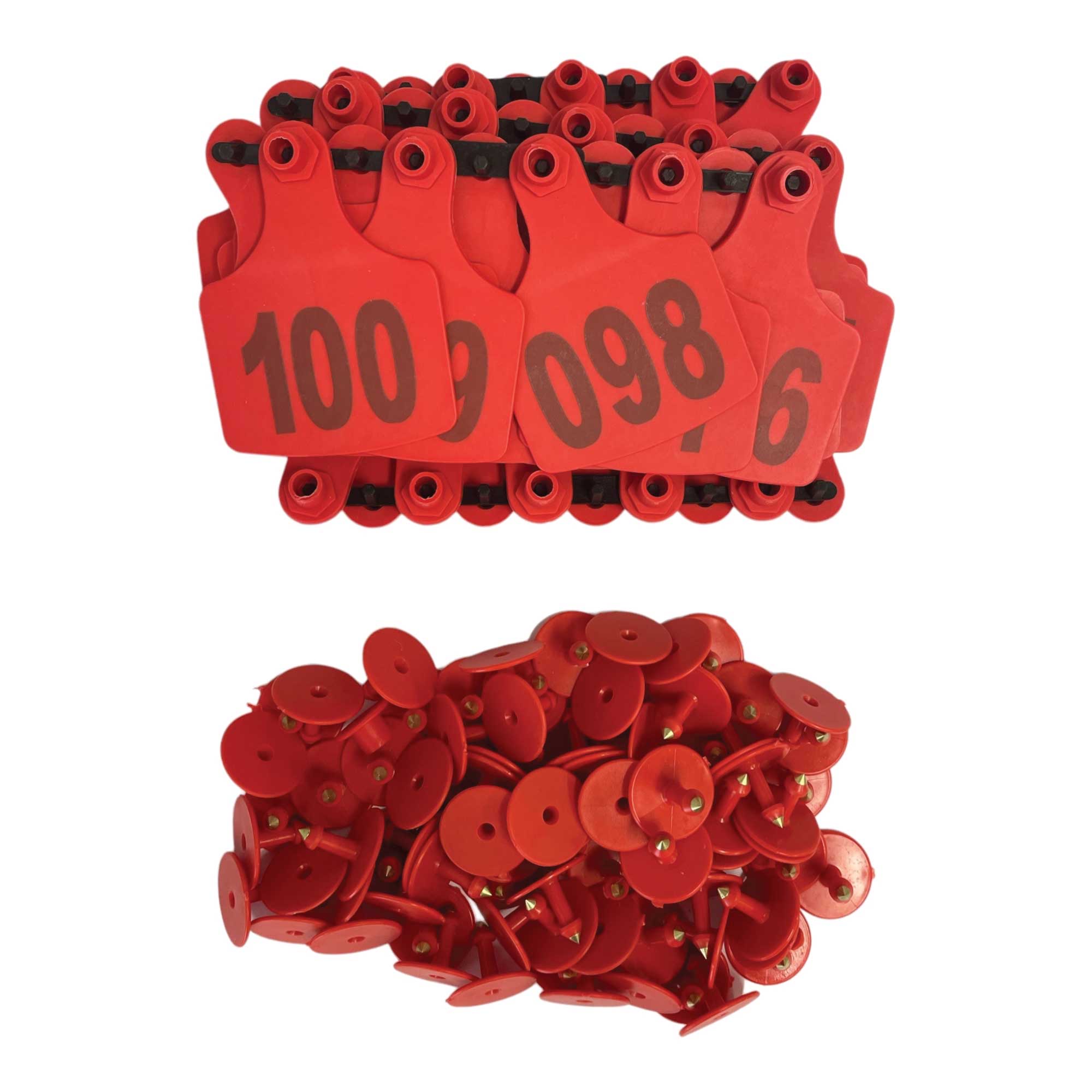 1-100 Cattle Number Ear Tags 7.5 × 10cm Set - XL Red Cow Sheep Livestock Labels