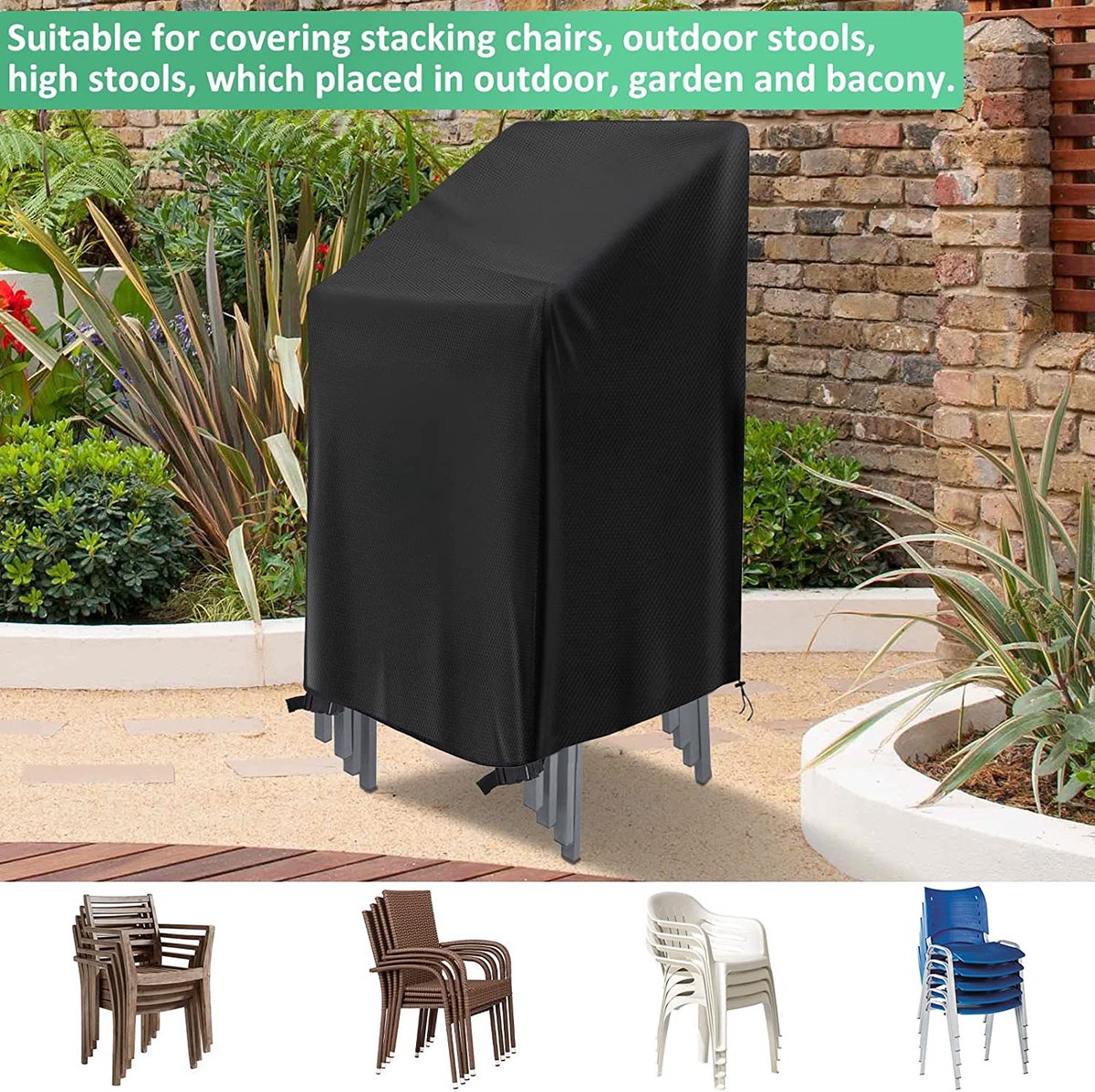 Waterproof garden chair covers - Pack of 2 - Garden furniture cover - Waterproof, weatherproof outdoor chair cover - 210D Oxford - Outdoor chair — image 6