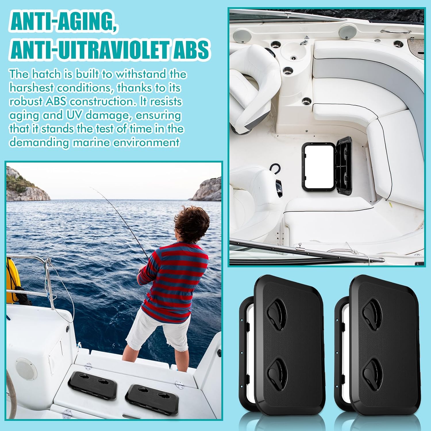 2 Pcs Marine Deck Access Hatch Rectangle Boat Deck Hatch & Lid with 20 Screws Non Slip Surface for Marine Yacht RV Truck Vent Accessories — image 6