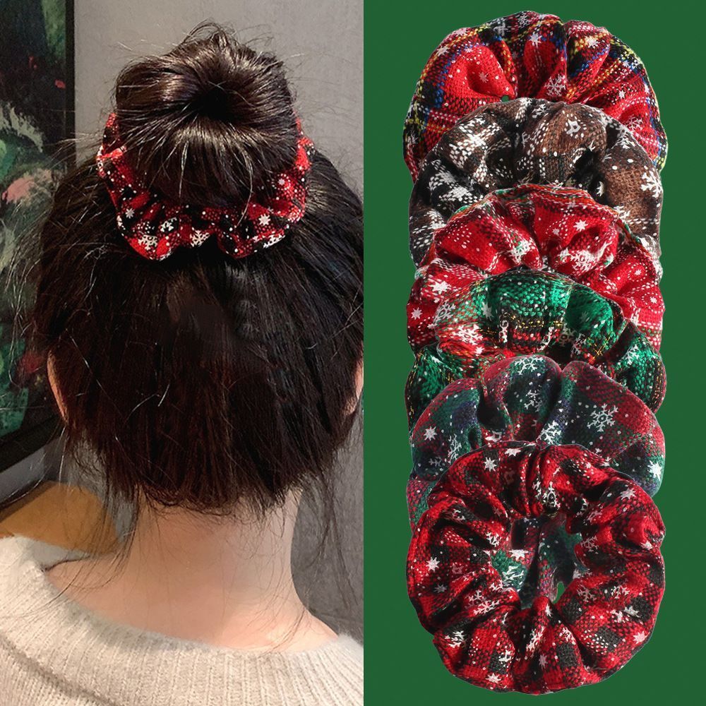Holiday Themed Soft Fabric Hair Scrunchies, 2Pcs Bundle Ladies Ponytail Holder for Christmas Vibe Layout & Seasonal Souvenir Gift, Style 3 ā image 2
