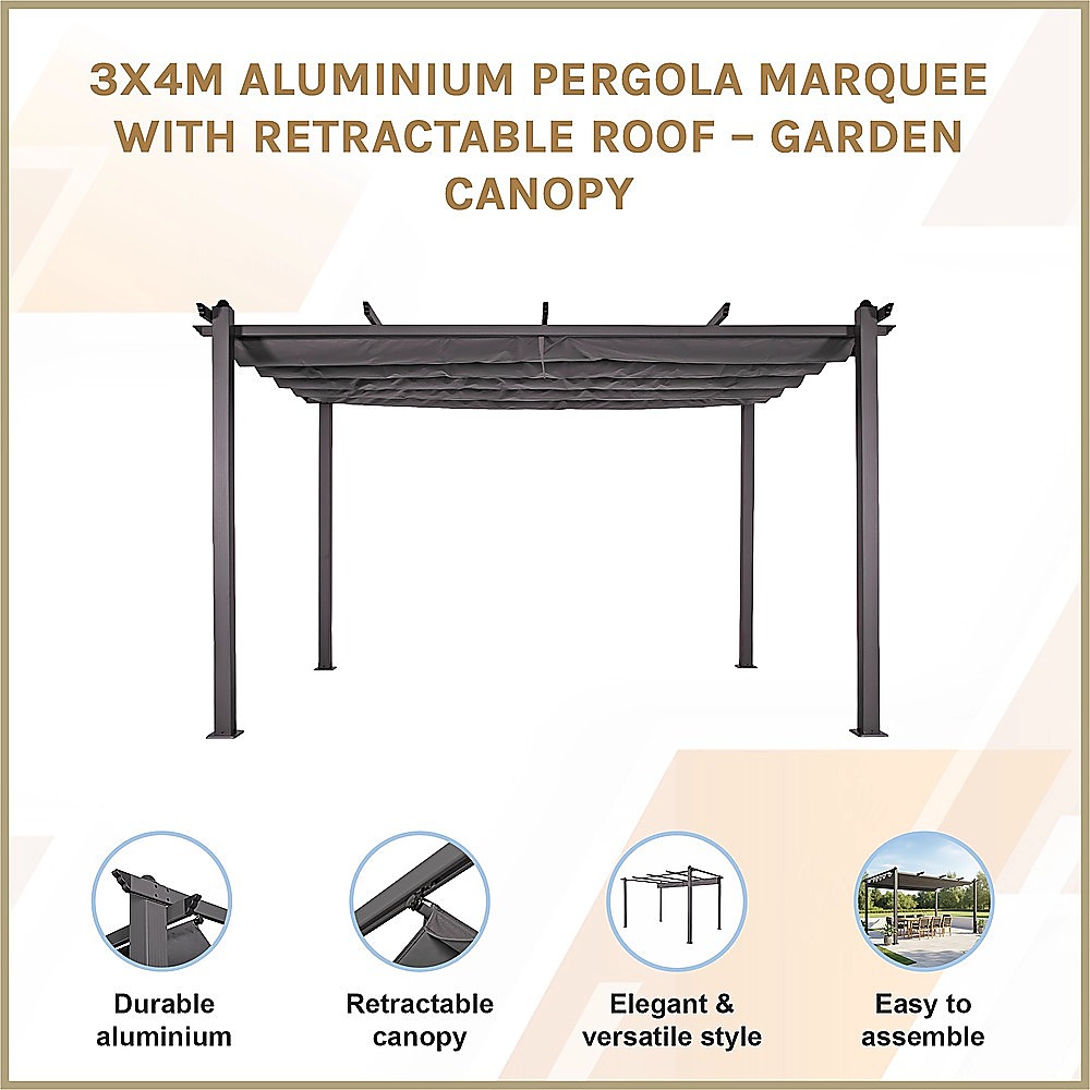 3x4M Aluminium Pergola Marquee with Retractable Roof – Garden Canopy — image 3