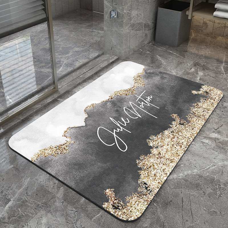 Grey Ink White Modern Absorbent Diatomaceous Earth Bath Mat - Quick Dry, Non-Slip, Soft Bathroom Floor Mat