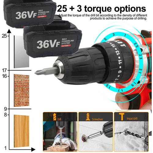 Cordless Drill w/2 Battery Heavy Duty Impact Driver Kit Brushless Hammer Set โ image 6
