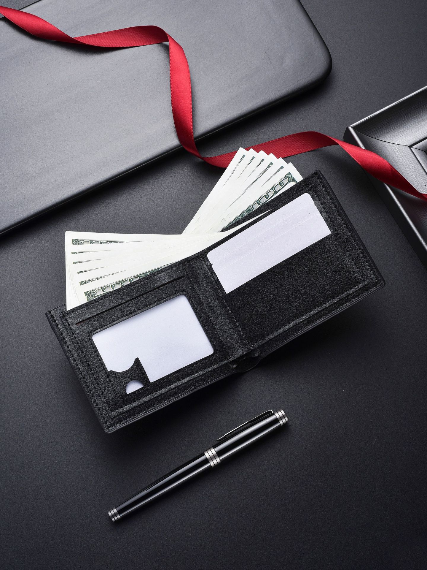 2-Pack Black Men's Ultra-Thin PU Leather Wallet - Compact & Stylish Bi-fold Purse with Multiple Card Slots โ image 3