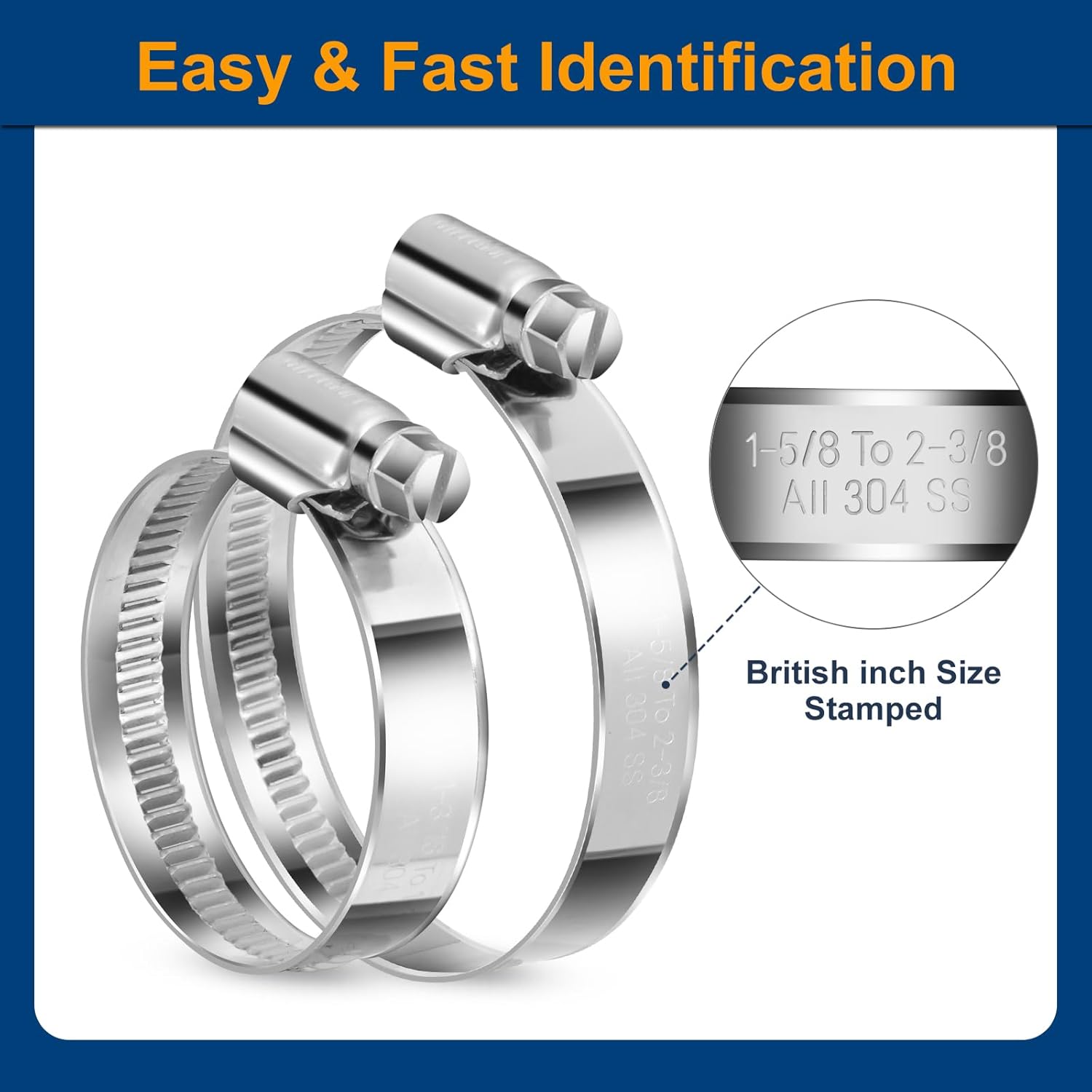Non-Slip Worm Gear Hose Clamps#6, 1/2" to 3/4"(12-20mm) Adjustable Stainless Steel Screw Clamps for Automotive, Fuel Line, Garden, Heater, Radiator Tube Pipe — image 6