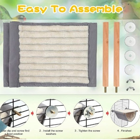 2-Pack White Bird Hammock Bed for Parrots, Budgies, and Small Pets – Warm, Soft, Washable Hanging Nest with Easy Installation for Cage or Window Use(Size: L) — image 2