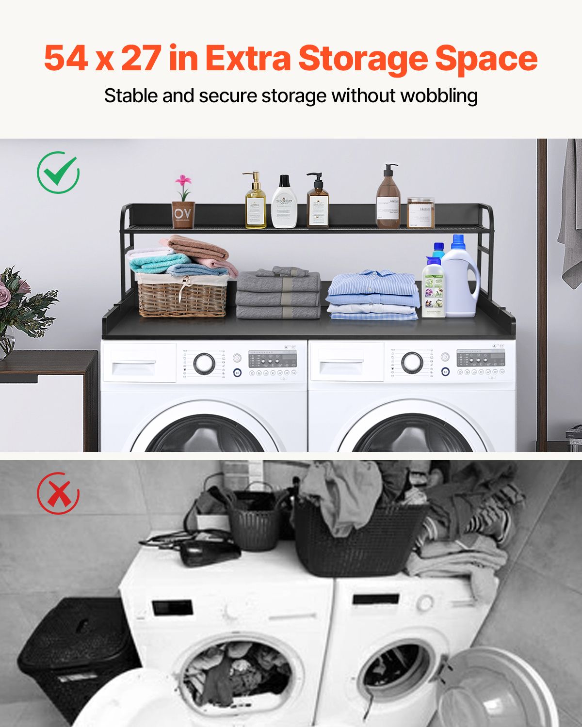 Washer Dryer Countertop with Shelf 54"x27" Wooden Washer Dryer Cover Black — image 3