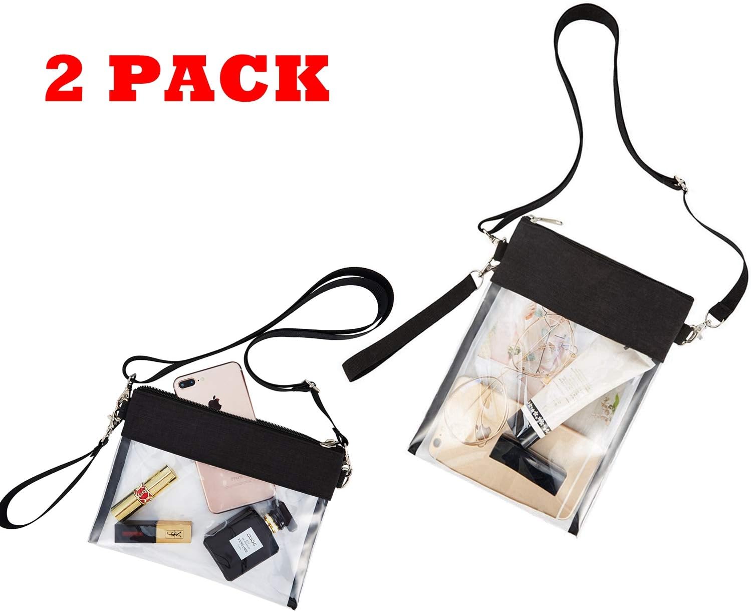 Clear Crossbody Purse Bag - Stadium Approved Clear Tote Bag with Adjtable Shoulder Strap (Black) — image 5