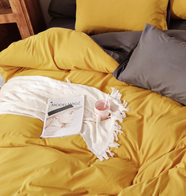 1000TC Reversible King Size Yellow and Grey Duvet Quilt Cover Set โ image 2