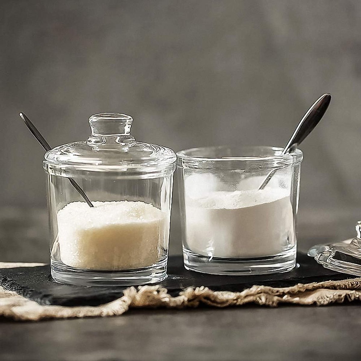 piece Classic clear glass sugar bowl with lid Serving spoon Salt shaker Pepper Storage jar Spice jar Dispenser container Sugar box Condiment Spice racks Home — image 3