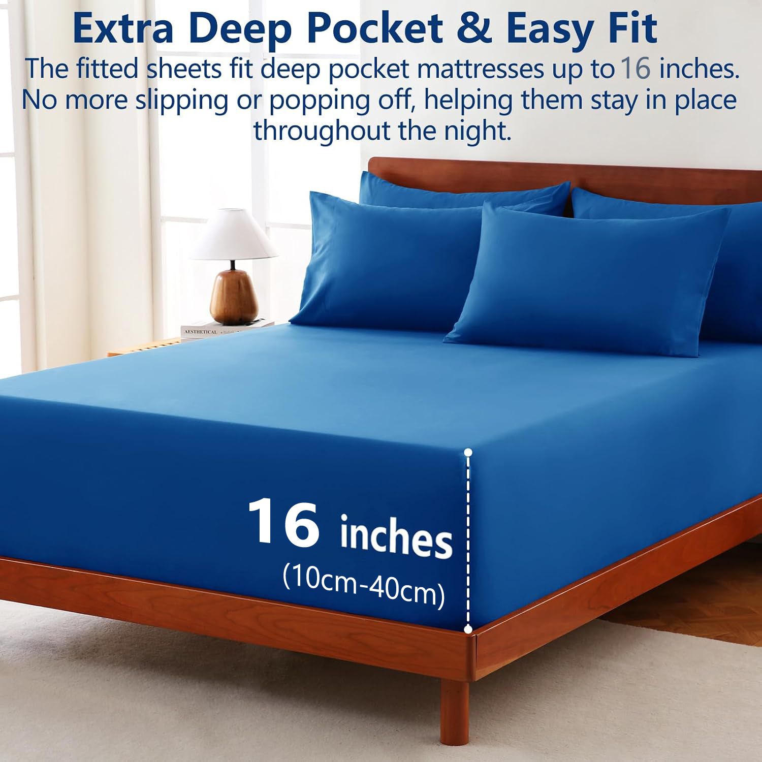 Hotel Soft Bed Sheet Set- Bedding Sheets & Pillowcases -Breathable Bedding - Wrinkle, Fade, Stain Resistant-Deep Pocket Flat Fitted Bed Sheet Set(Royal — image 2