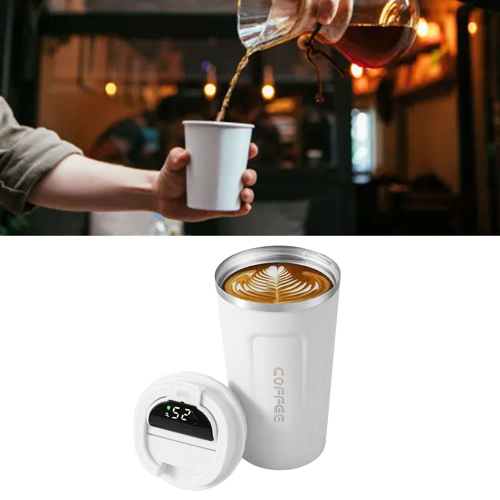 Smart Temperature Display Coffee Cup Portable 304 Stainless Steel Insulation Cup Simple Style Pure Color Generation 2nd White 380ml โ image 6