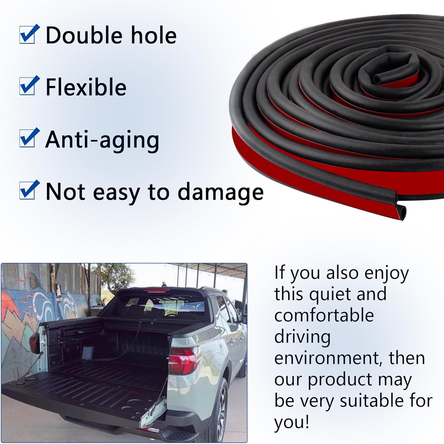Truck Tonneau Cover Seal,Camper Shell Seal Rubber Weather Stripping with Double Hole,Universal Tailgate Seals for Pickups Trucks Campers Cars(24.6Ft) โ image 5