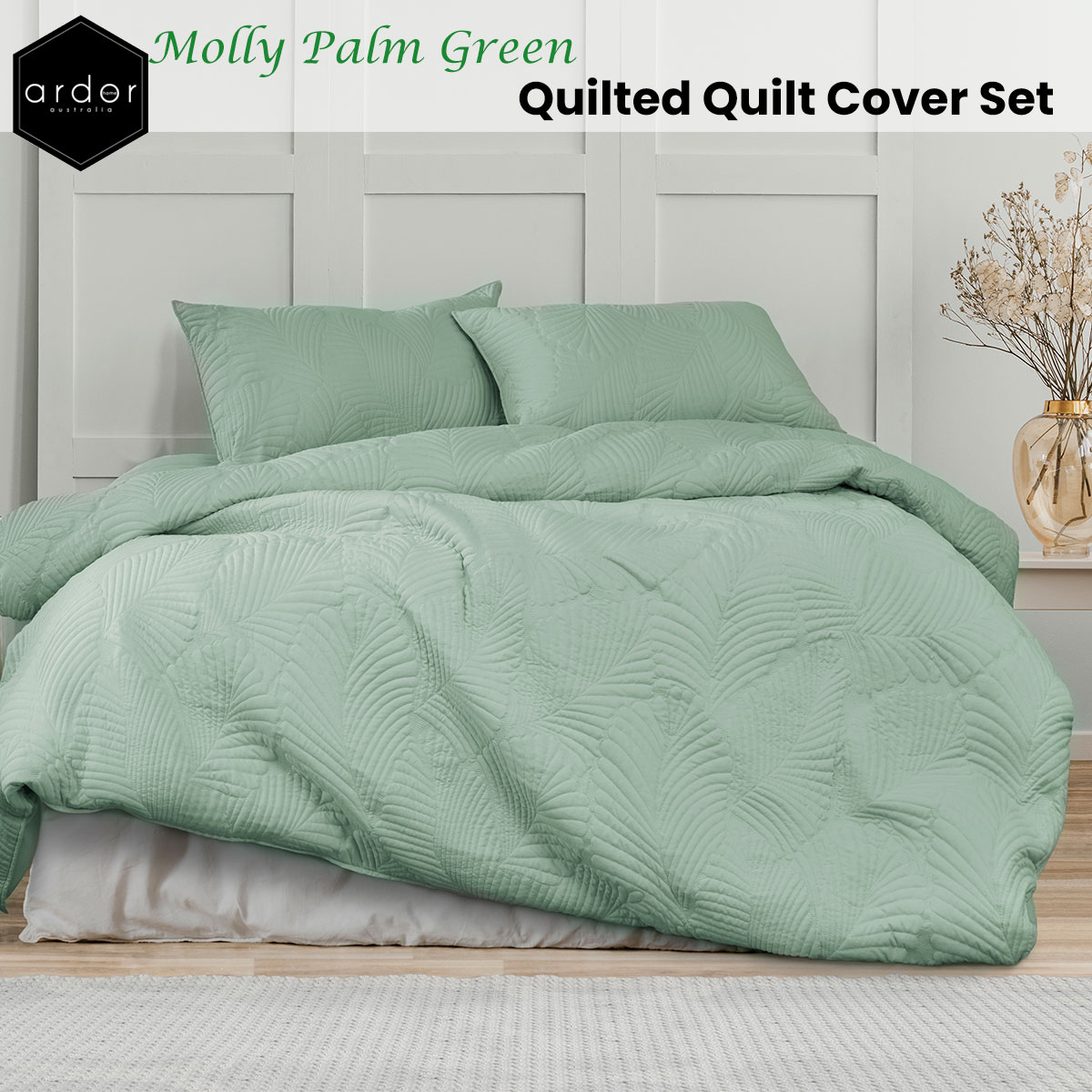 Ardor Molly Palm Green Quilted Quilt Cover Set Queen โ image 2