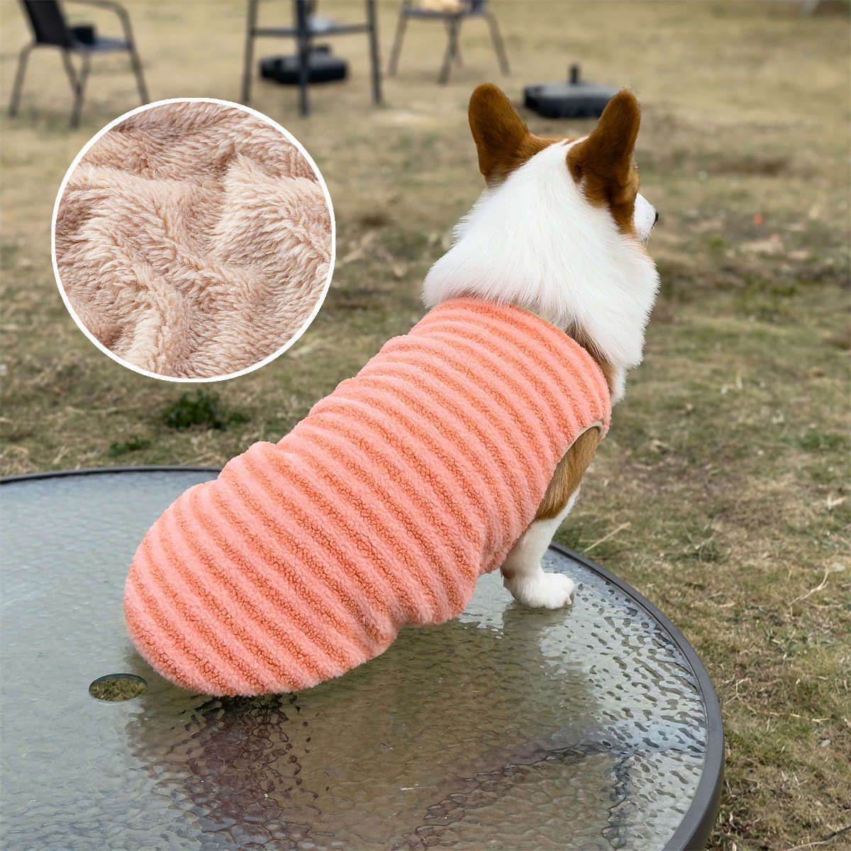 Pet Dog Vest Winter Warm Polyester Green [fleece lined & extra thick] M [recommendation 3-4kg ] — image 2