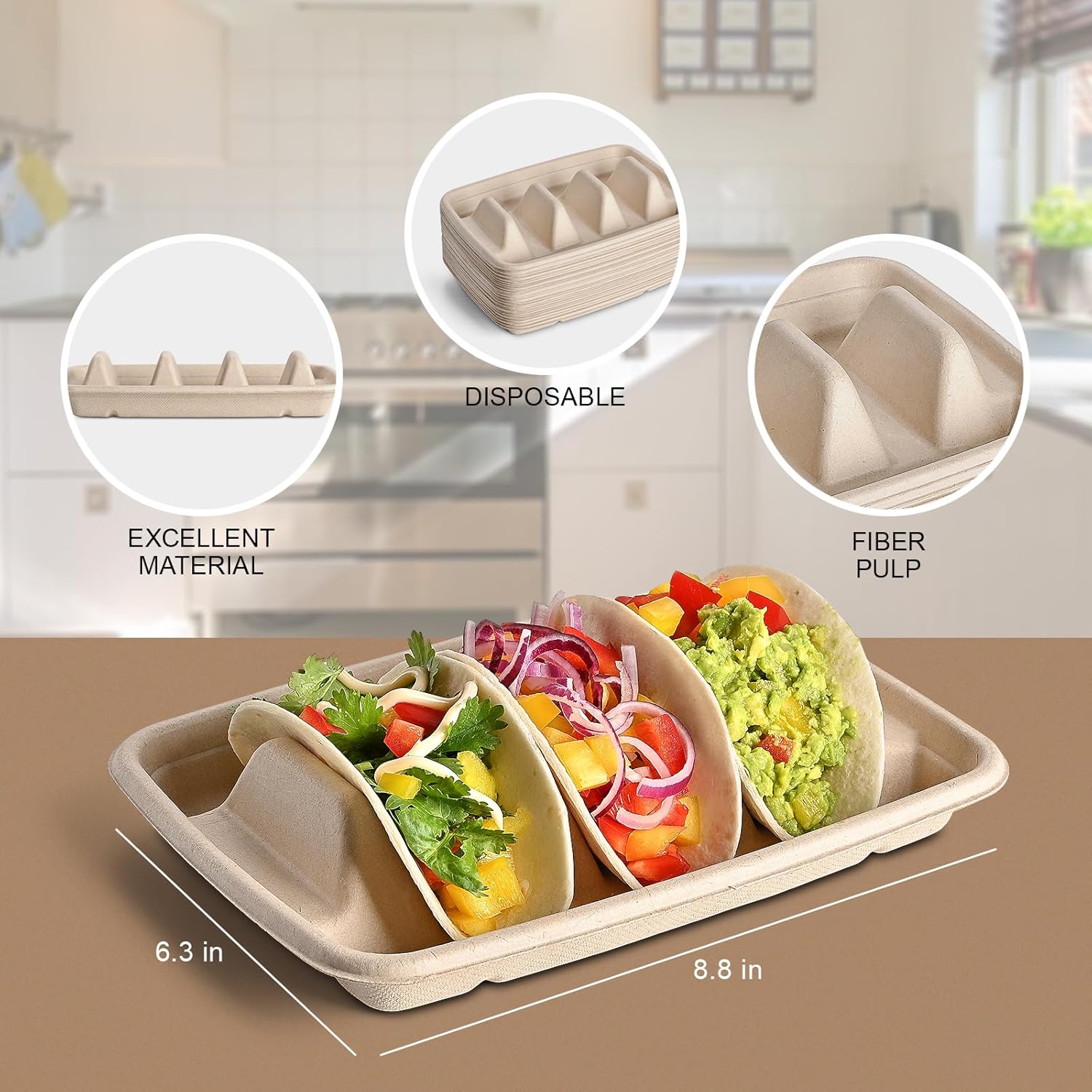 24PCS Disposable Taco Holders for Party, Premium Paper Taco Plates with 3 Dividers, Fiesta Tacos Holder Tray for Taco Tuesday Bar Serving Set, Decorations — image 6