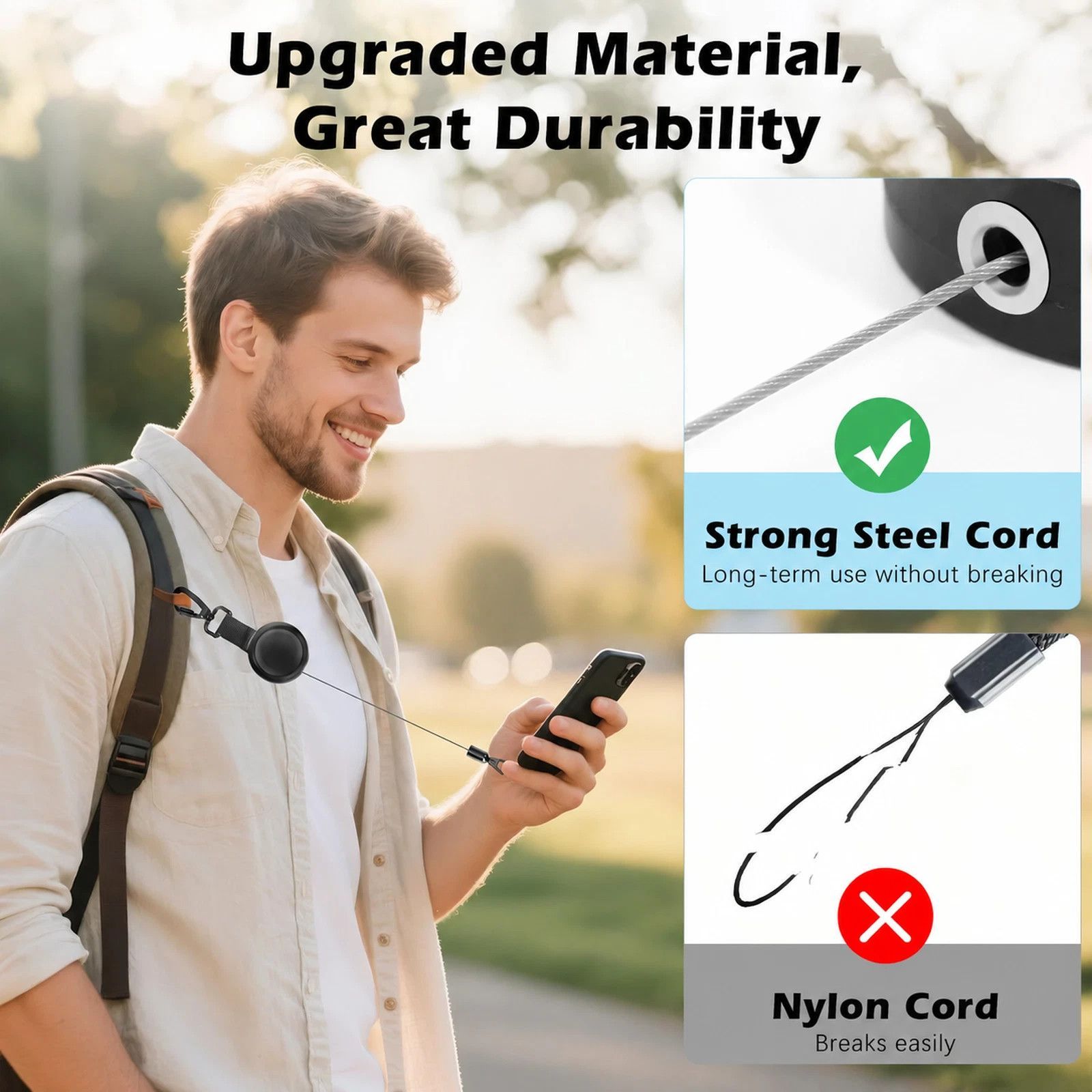 D Ring Mobile Phone Lanyard With Stainless Steel Sheet, Stretch Retractable Key Strap, Practical Webbing Accessory For Bags & Keys ā image 5