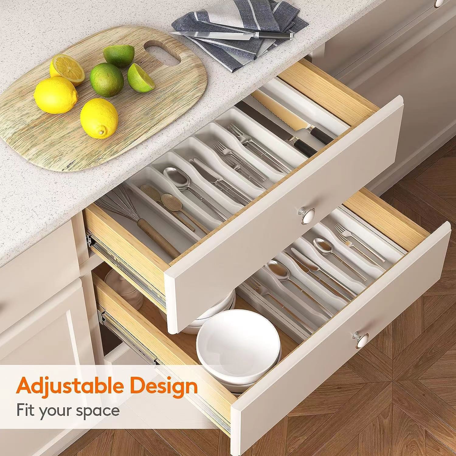 White Adjustable Cutlery Tray (33-57cm) โ image 3