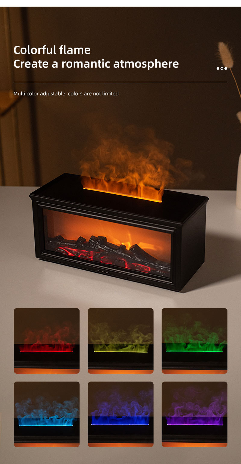 Fireplace Flame Effect Aroma Diffuser & Humidifier with 7-Colour Light, Timer & Remote Control(black) — image 3