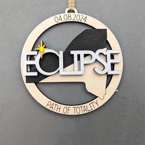 Solar Eclipse 2024 Ornament, Wooden 2024 Eclipse Keepsake,Eclipse Souvenir - 12 Different States Texas, New York β image 2