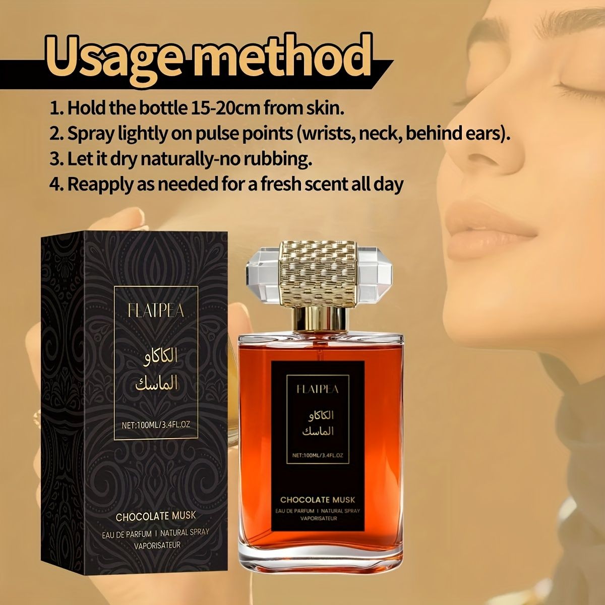 100ml women's perfume, chocolate, vanilla, musk, long-lasting sweet fragrance, women's fragrance spray, body/hair spray, alcohol-free, travel size, easy to — image 2