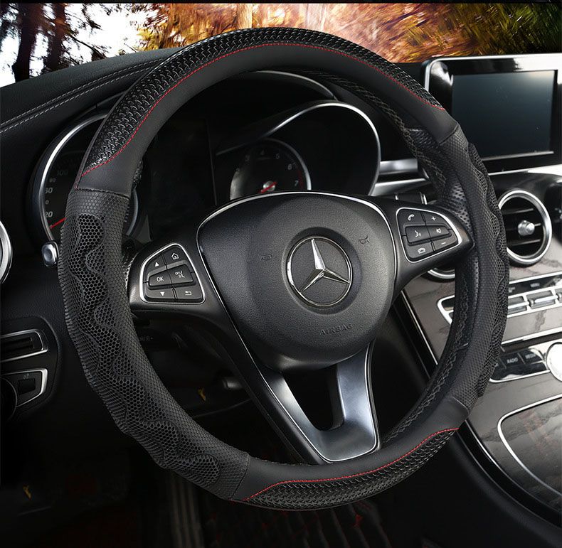 Car Steering Wheel Cover (38cm)- 3D Honeycomb Breathable Mesh - Anti-Slip Sweat-Absorbent Grip for All-Season Driving, Black โ image 5