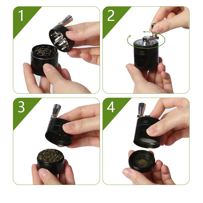 Blue 40mm Zinc Alloy 4-Layer Hand-Crank Grinder – Compact Metal Spice & Herb Crusher with Stainless Steel Teeth, Filter Mesh, and Portable Design — image 4