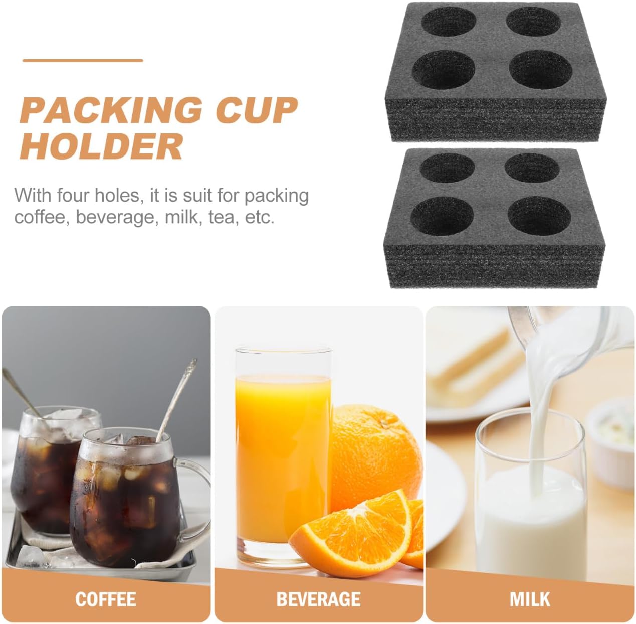 Takeaway Coffee Cup Bottle Carrier: 2Pcs Black Holders Foam - Hot or Cold Drinks Carrier Trays - Beverage Trays for Package Service - Packaging Supplies — image 5