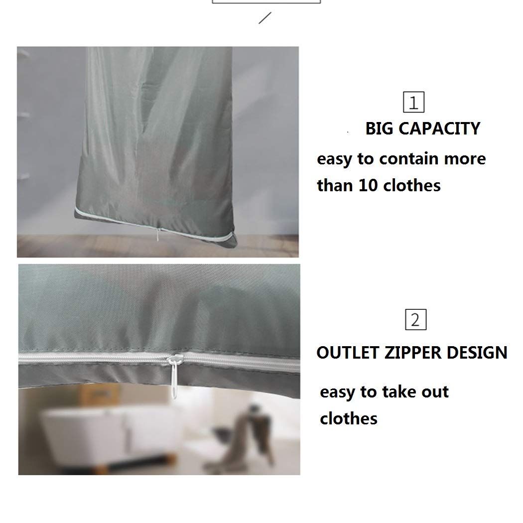 Hanging Laundry Hamper with Over Door Hooks & Adhesive, Durable Space Saving Laundry Bag with Zipper and Wide Open Top(Grey) โ image 2