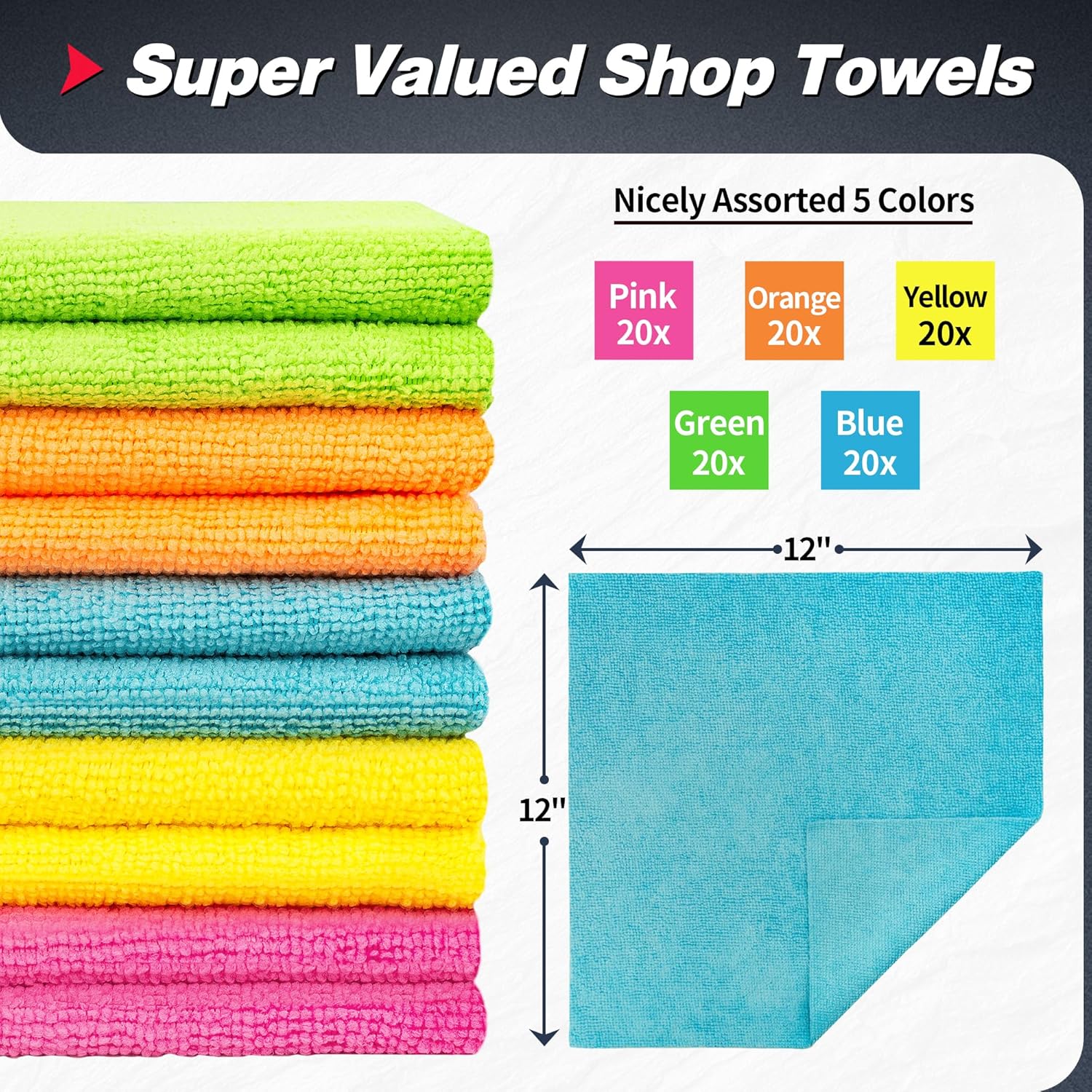Microfiber Cleaning Cloth - Pack of 50, Multi-Functional Towels, Size: 12 x 16 in& Microfiber Cleaning Cloth Bulk, 100 Pack Shop Towels — image 5