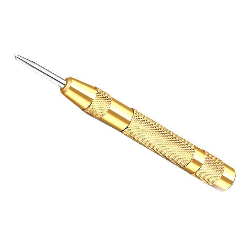 130mm Spring Loaded Centre Punch Automatic Brass Marking Tool Heavy Duty - Yellow