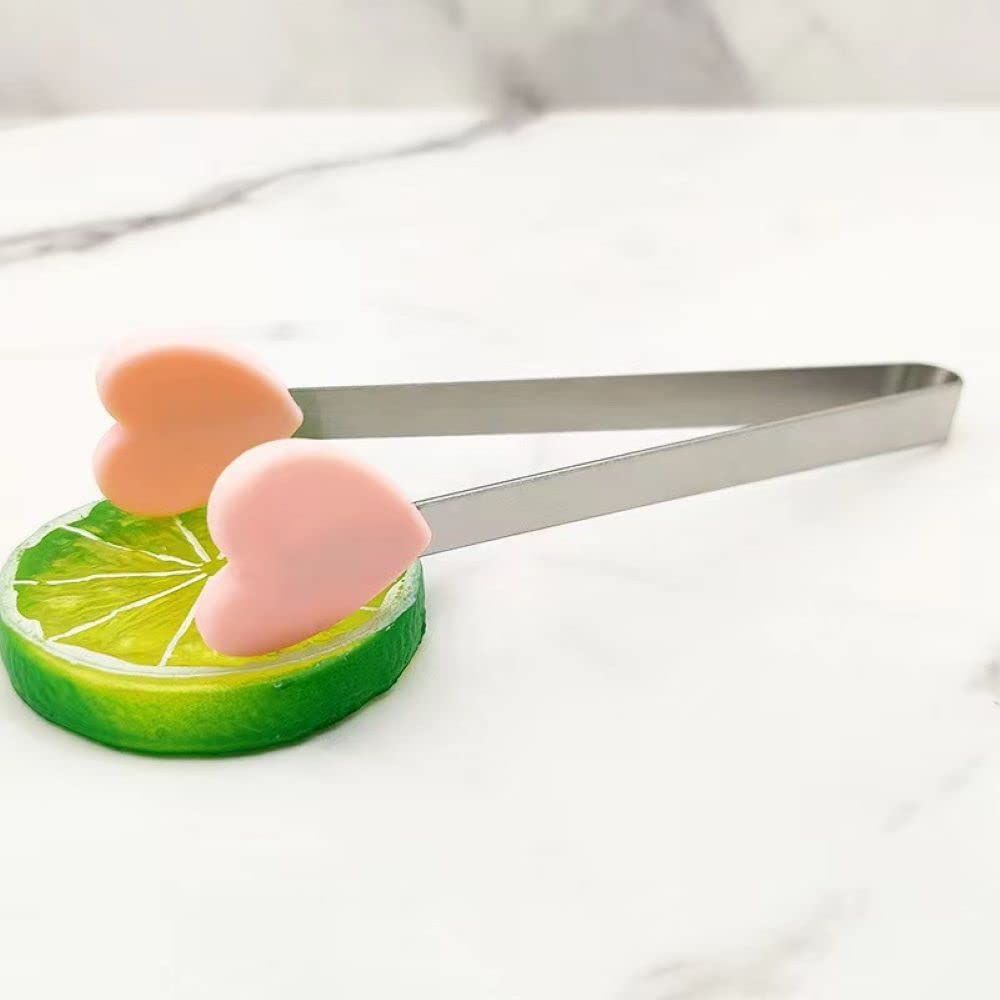 3 Pack Mini Dessert Tongs Stainless Ice Cube Clip Pink Hand Heart Glove Shape Small Non-Slip Silicone Baking Bread Tong Clips โ image 3