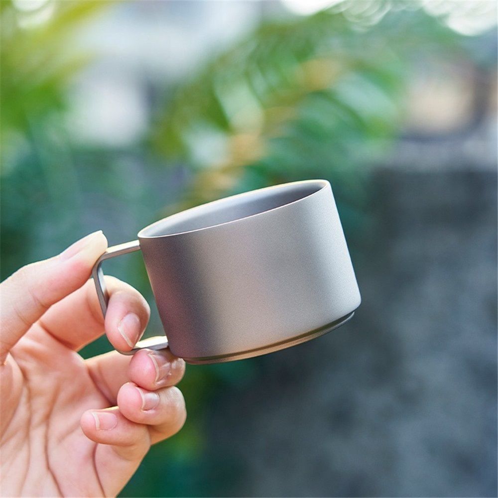 Titanium Double Wall Stacking Mug, Titanium Mug for Camping & Outdoors, Heat-Resistant Handle (100ML) β image 3