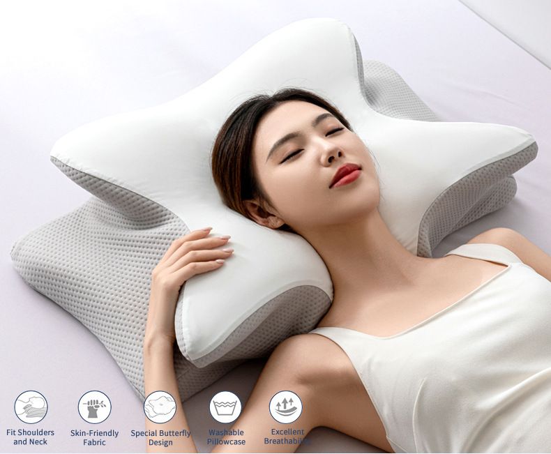 Ice Silk Butterfly-Shaped Memory Foam Pillow | Ergonomic, Orthopedic, Sleep-Aiding, Suitable for Three Sleeping Positions (23.62*15.75*5.12 inch,blue) — image 2