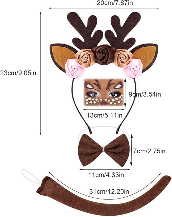Headband - Elk Ears - Great for a Masquerade - Christmas Reindeer Headband and Tail - Perfect for Winter, Holidays, Halloween, Parties and Cosplay Costumes — image 6
