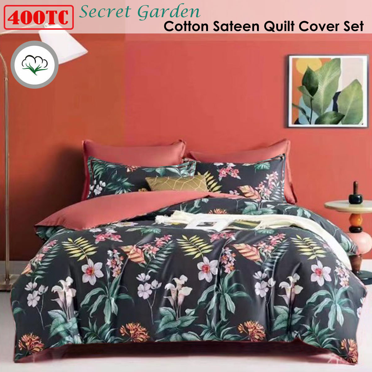 400TC Cotton Sateen Quilt Cover Set Secret Garden Queen — image 2