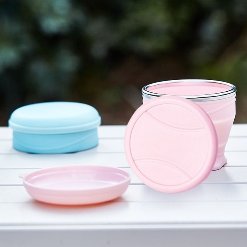 Collapsible Silicone Travel Cup with Lid and Carry Lanyard, Reusable for Hot and Cold Drinks, Camping and Daily Commuting, Blue — image 4