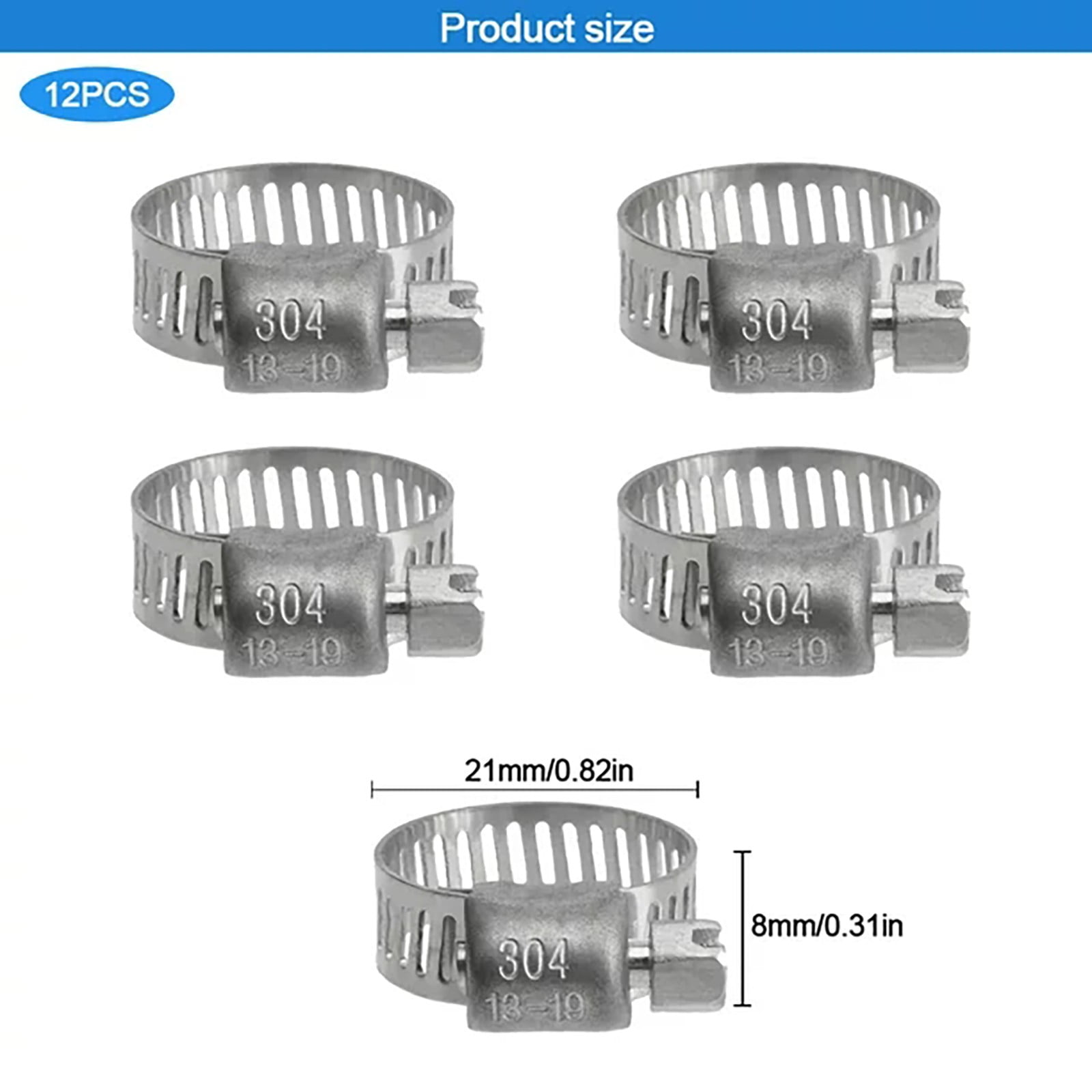 12 Pieces Stainless Steel Worm Drive Hose Clamps, Adjustable Metal Clamps for Fuel Lines, Pipes, Plumbing, Silver — image 2
