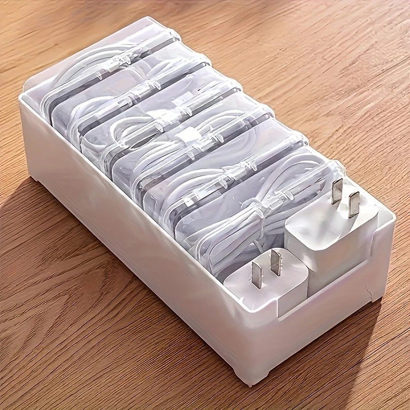 Transparent cable organizer, 7 small + 1 large combo design. Lightweight and durable, stores data cables and chargers, keeps desktop tidy. Ideal storage โ image 4