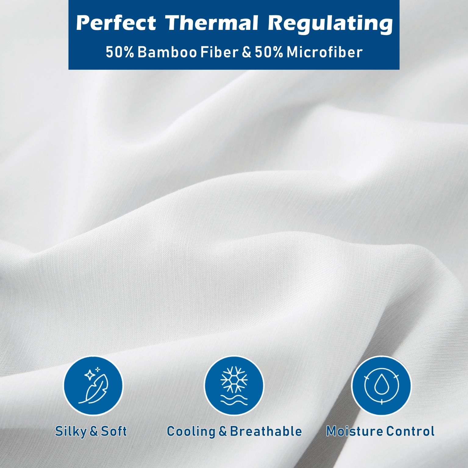 3 Piece Hotel Bamboo Cooling Sheet Set -Ultra Soft 2000TC Breathable Bed Sheets Set with 37 Centimetre Deep Pocket-Cooling Sheets for Hot Sleepers(White,King — image 2