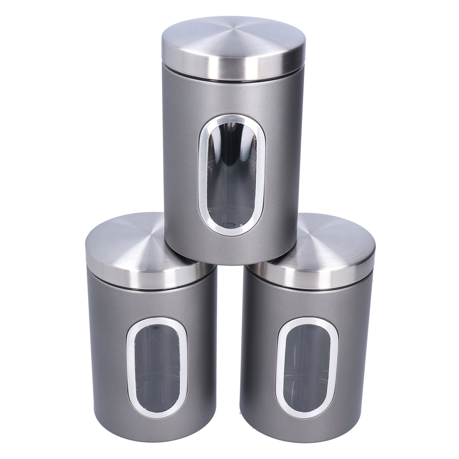3Pcs Storage Jar Stainless Steel Food Tea Nut Container with Window Durable and Large Capacity for KitchenGrey โ image 4