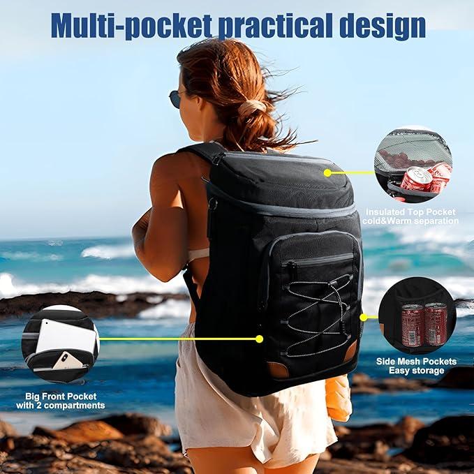 Blue 5.55 Gallons Large Insulated Picnic Backpack with Multi Pockets & Leak-Proof Interior - Multifunctional Waterproof Thermal Lunch Bag for Camping, Hiking & โ image 4