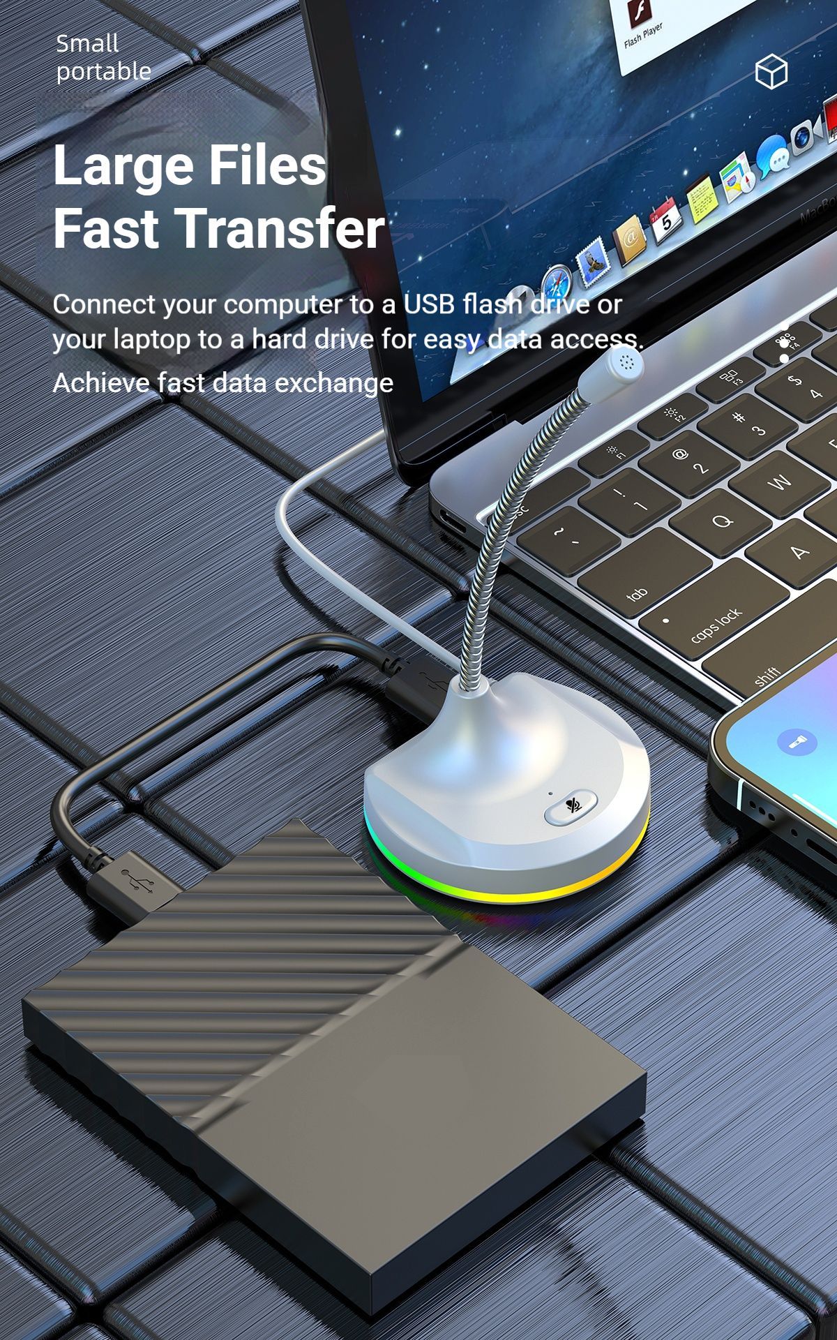 RGB Desktop Microphone 3 USB HUB Model White โ image 4