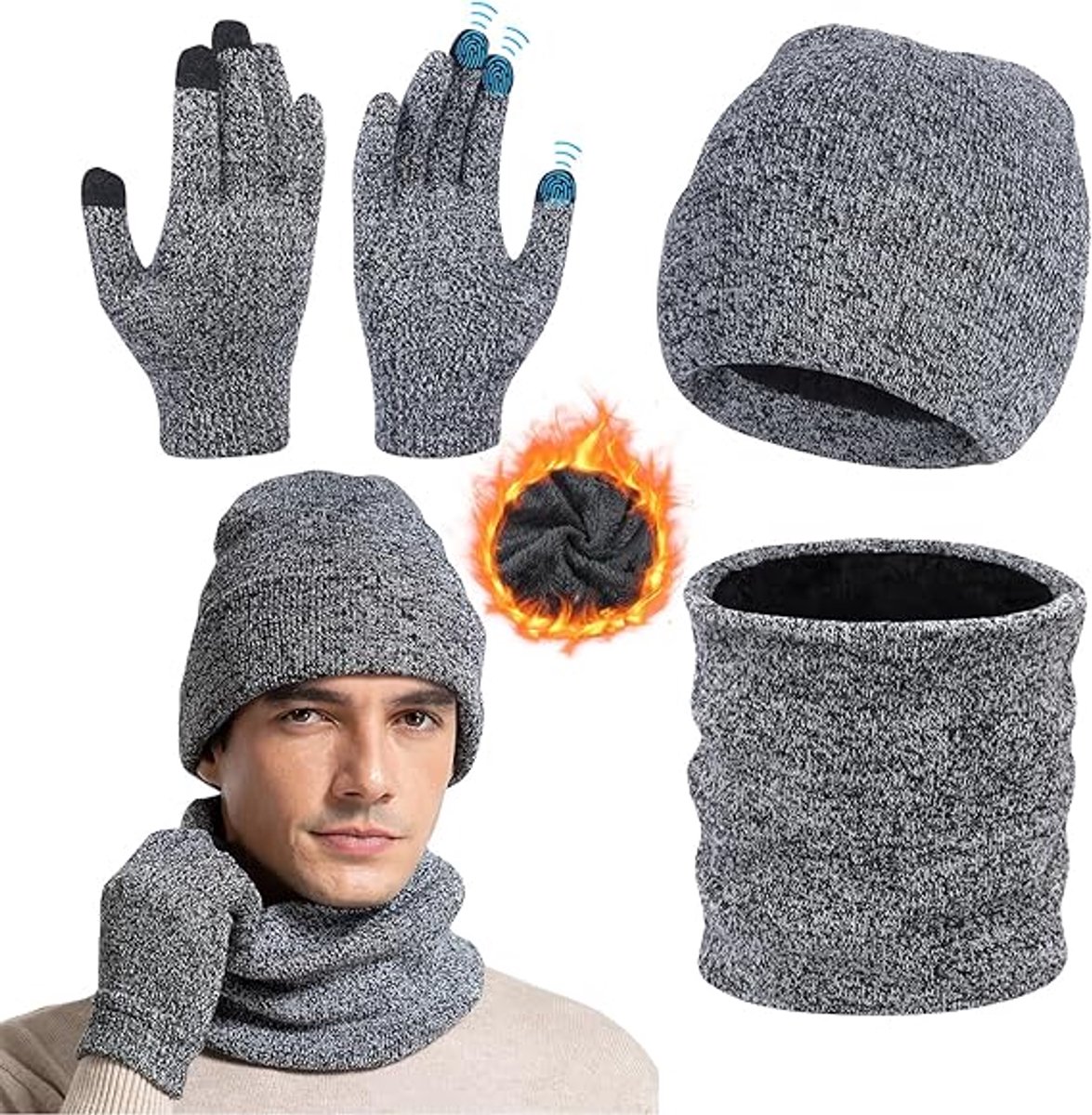 Beanie - Cotton beanie - Warm winter beanie - Scarf - Gloves - Touchscreen gloves - Ski mask - 3-in-1 beanie - Snowboard, skate, riding - Windproof and warm — image 2