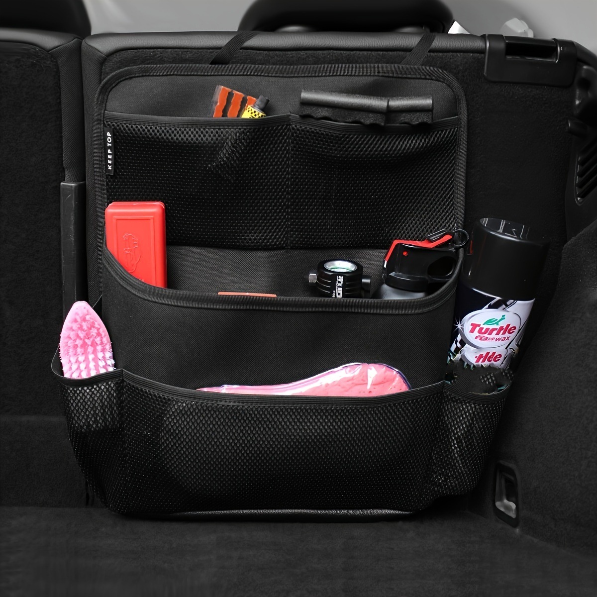 3 Pcs Black Premium Car Back Seat & Trunk Organizer - Multi-Pocket Hanging Storage Bag โ image 2