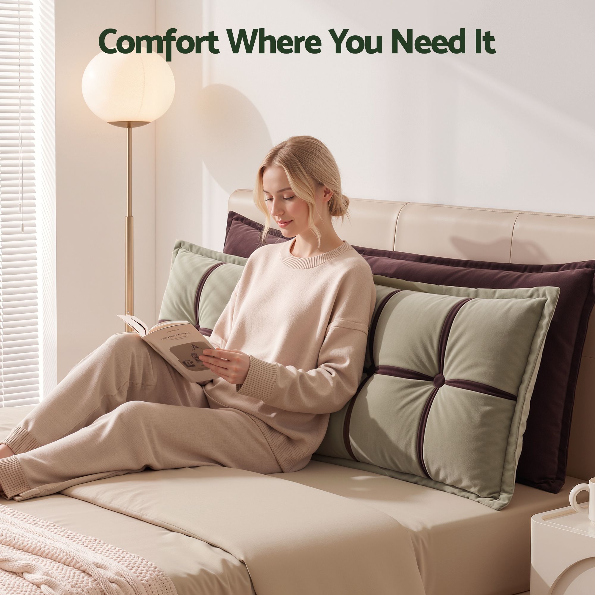 Giselle Bedding Headboard Pillow with Double-Layer Storage Wedge Reading Backrest with Adjustable Filling, Chenille Bed Rest Cushion for Daybed, Dorm, and RV โ image 5