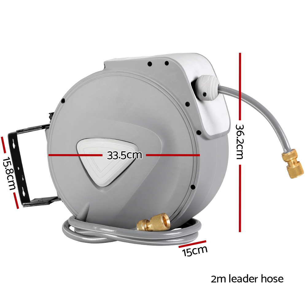 Water Hose Reel 20M Retractable Auto Rewind Garden Brass Spray Gun — image 2