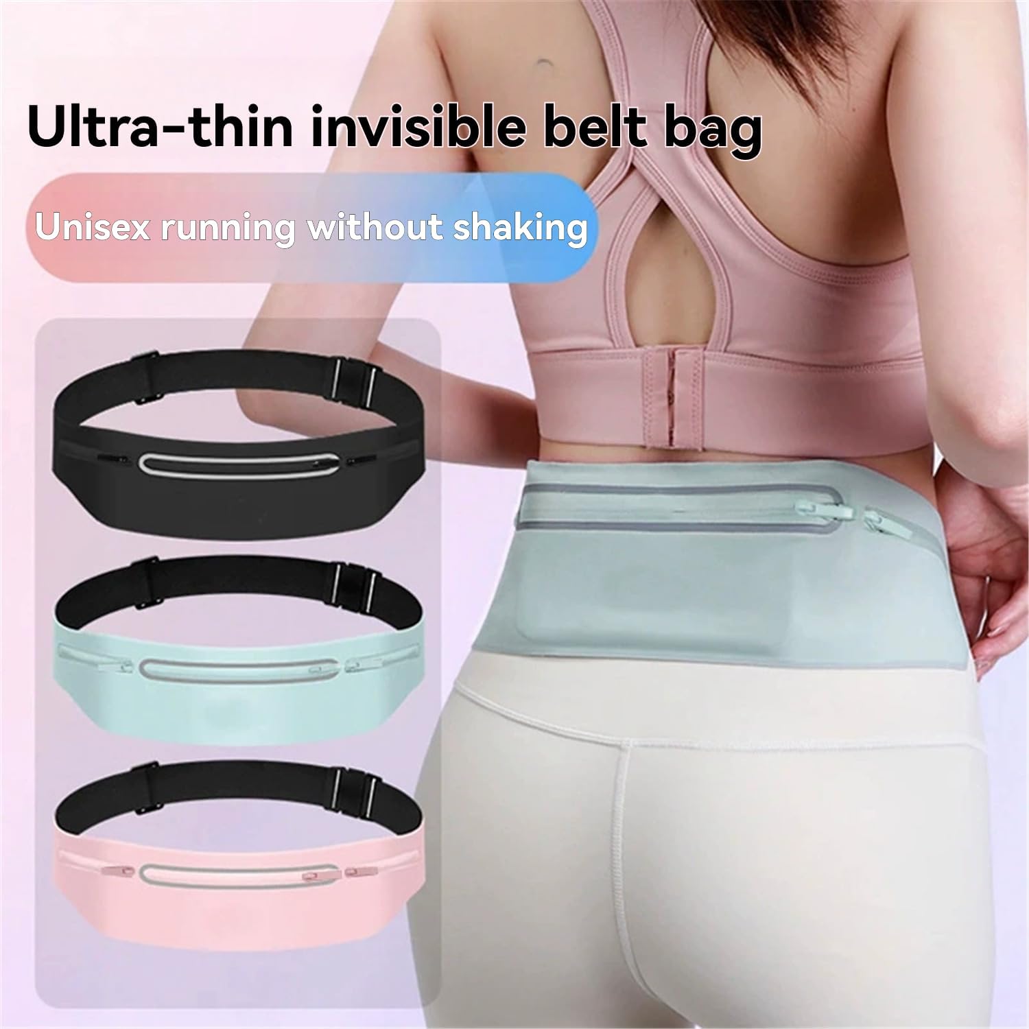 Waterproof Sports Waist Pack with 3 Zippered Compartments for Running, Gym, Hiking - Adjustable 55-120cm Belt, Fits 7.5" Phones - Black, Pink, Grey, Sky Blue — image 4